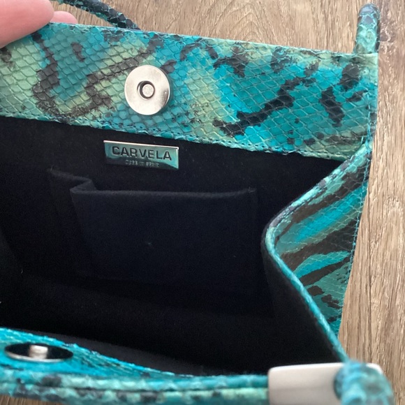 Vintage Y2K Carvela mini bag small snakeskin handbag turquoise - Picture 7 of 11